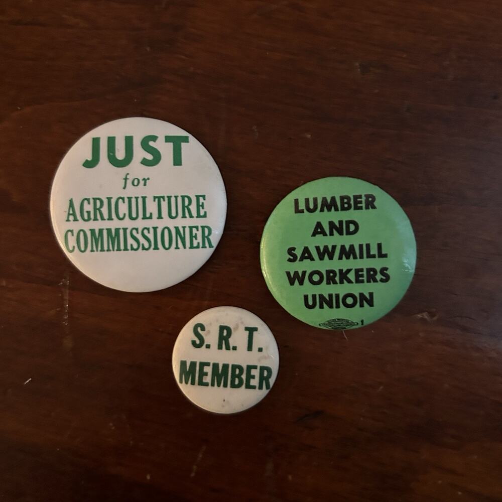 Vintage Union Pinback Buttons Lot Lumber & Sawmill Workers, SRT Member Green